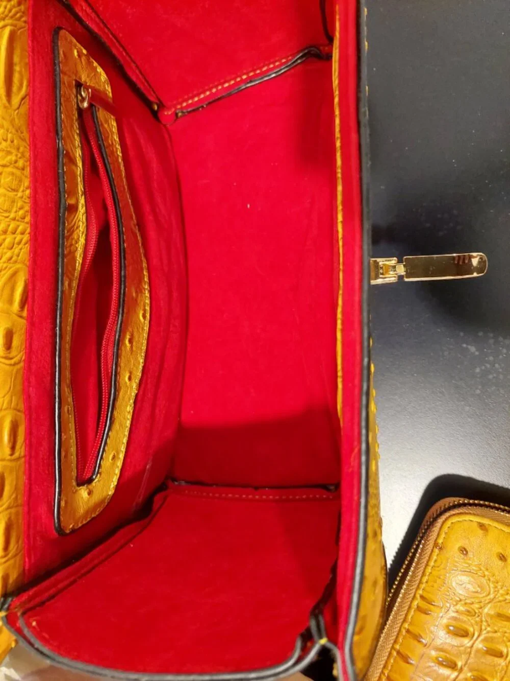 Ostrich print handbag and wallet